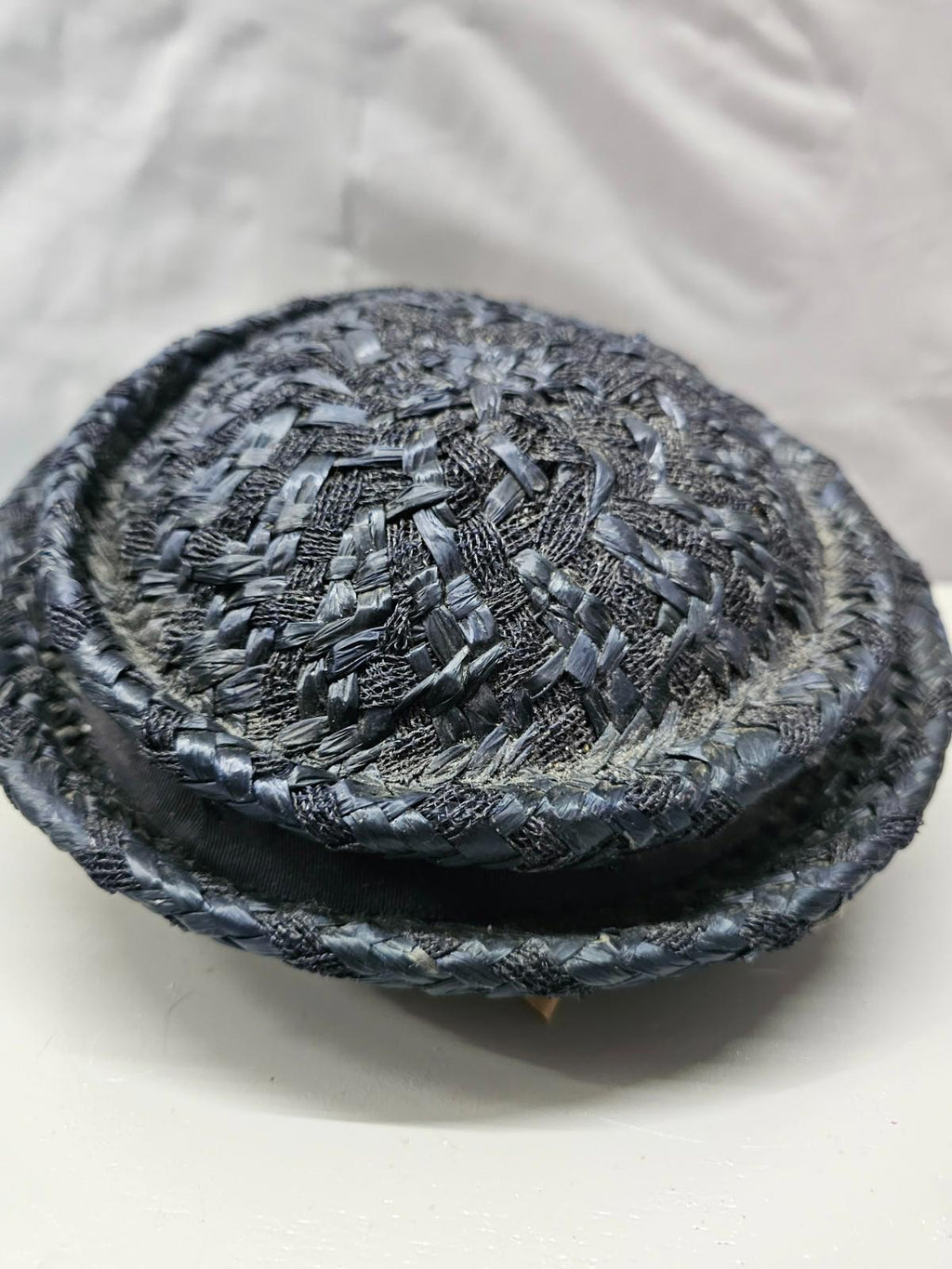 Vintage Russeks Fifth Avenue Navy Straw Hat 1950s Elegant Structured Bri