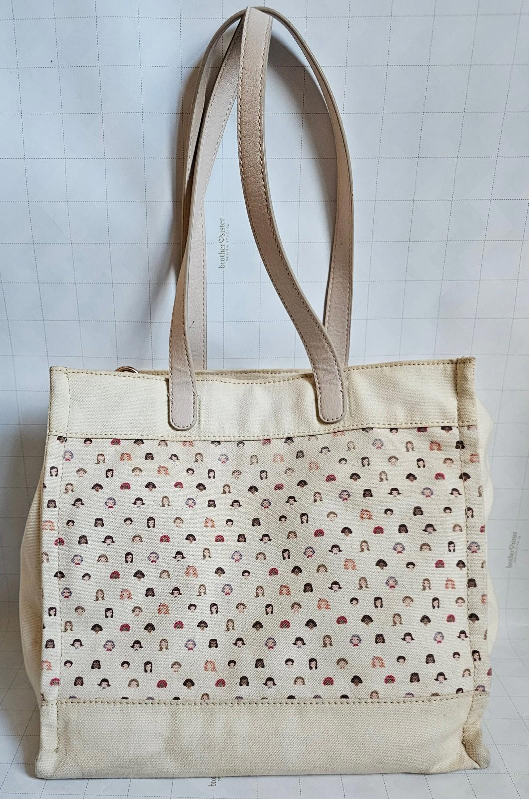 LC Lauren Conrad Canvas Tote Bag Faces Print Beige Cream Tan Purse Kohl’s