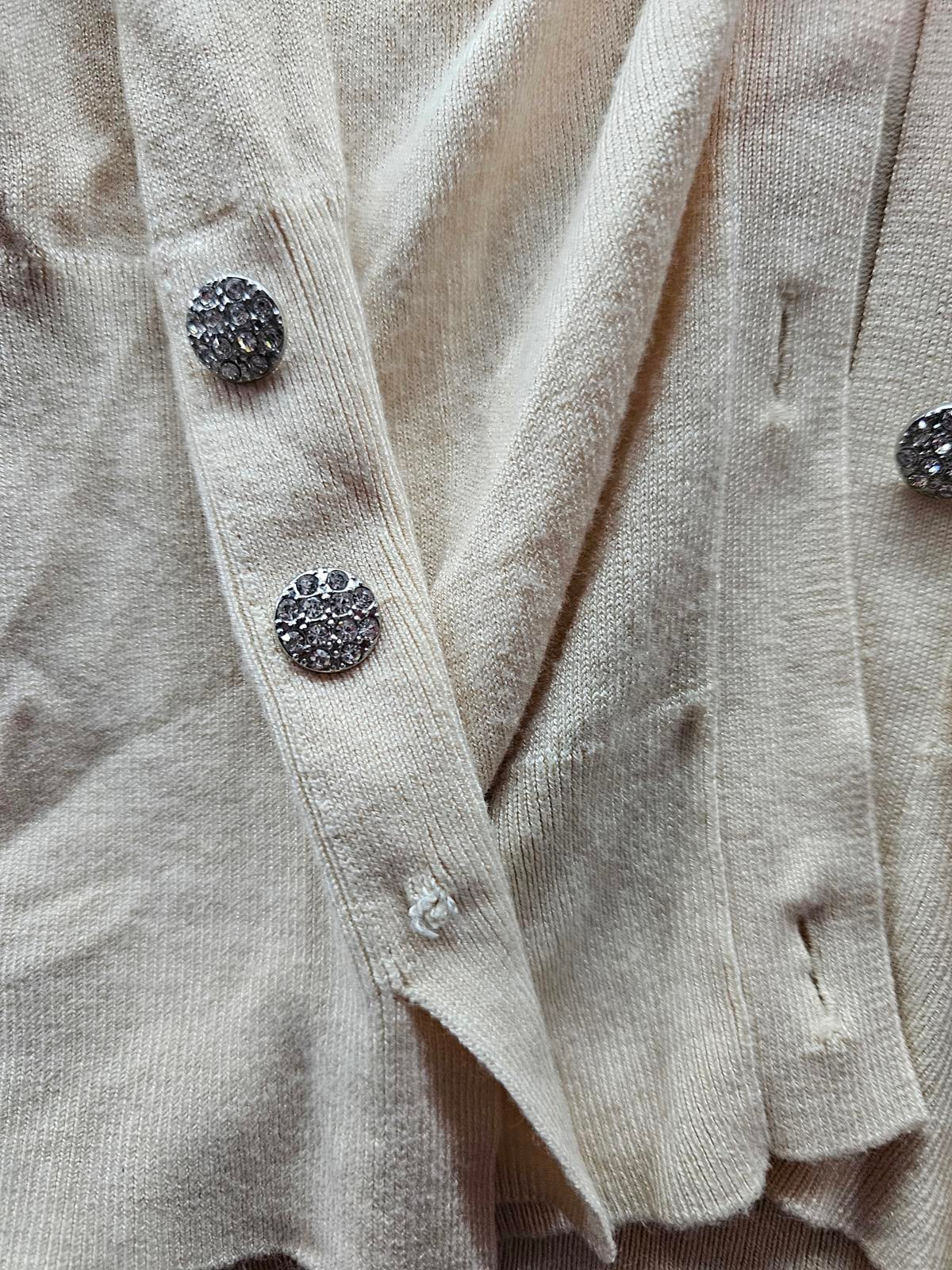 Zara Join Life Cream Cardigan Rhinestone Button Up Long Sleeve Sustainable XXL