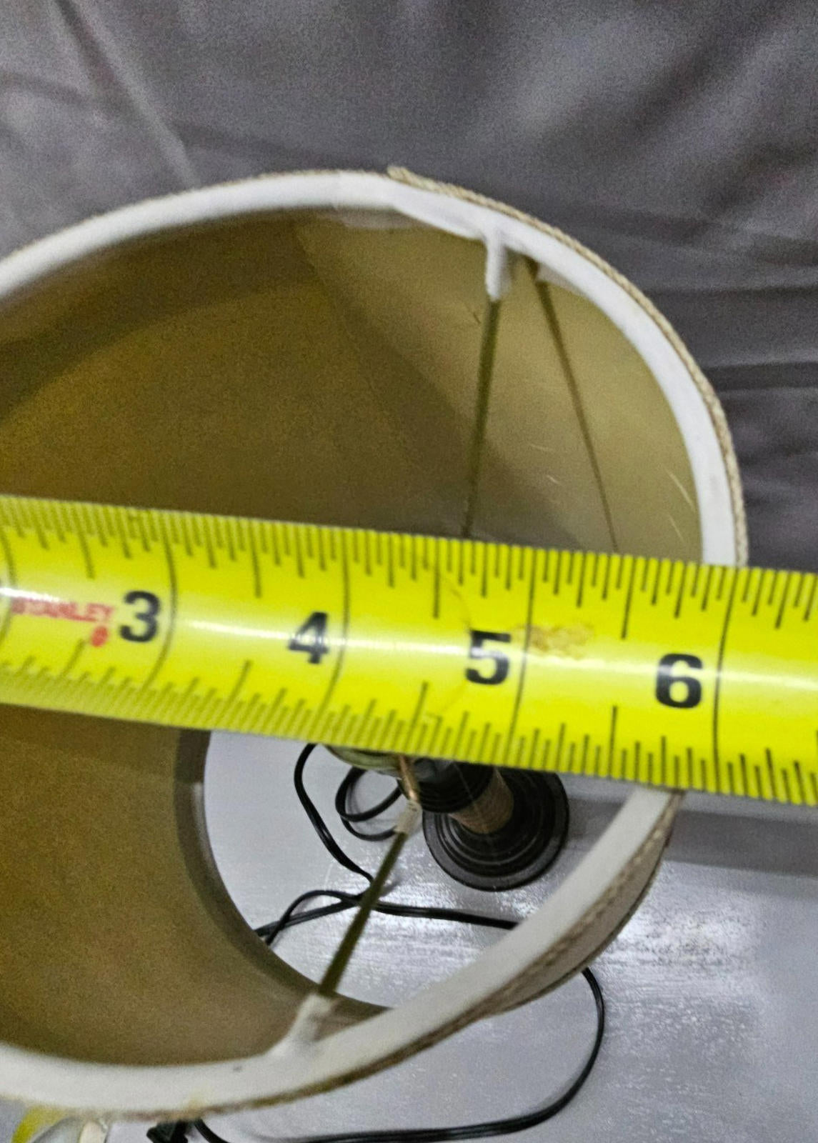 Rustic Wood & Metal Table Lamp – Burlap Shade – 6.25” Diameter