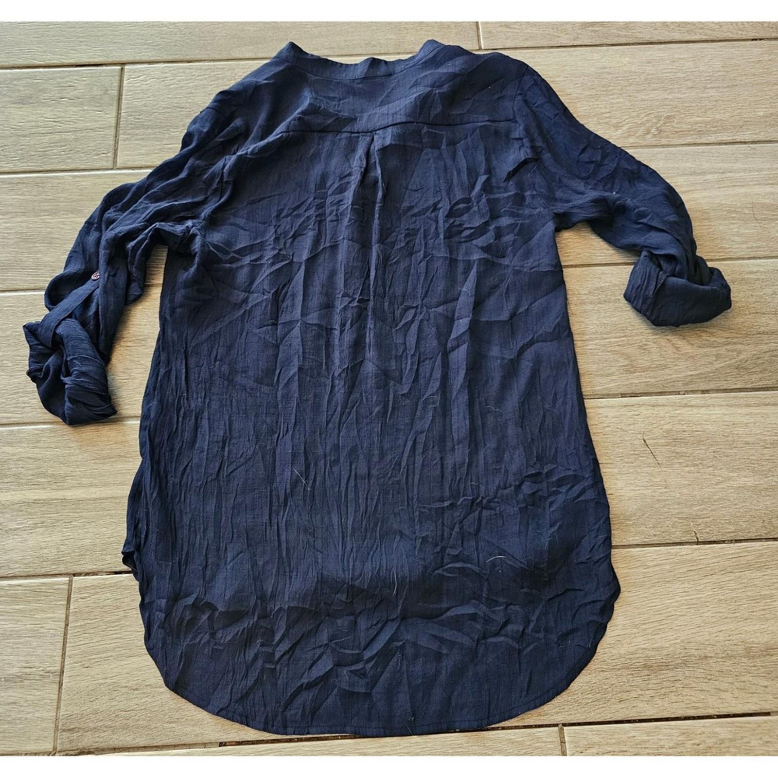 Messini Navy Blue Tunic Blouse Roll Tab Sleeve Size S