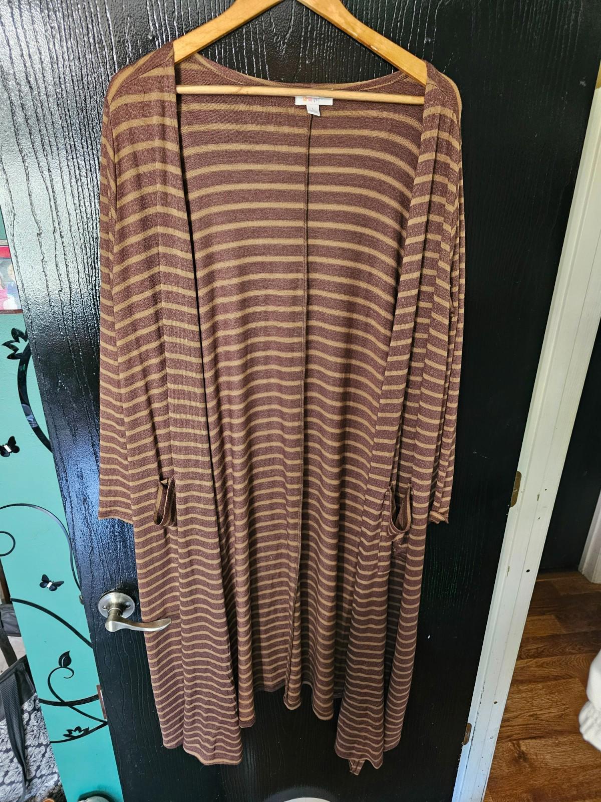 Lularoe Open Front Brown Striped Cardigan Long Size Large L