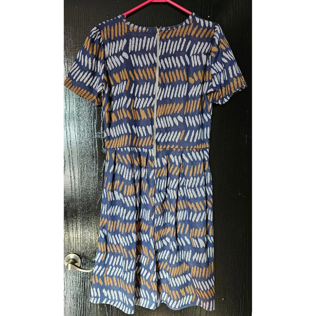 LuLaRoe Dress 2XL Navy Mustard White Geometric Print Exposed Zipper