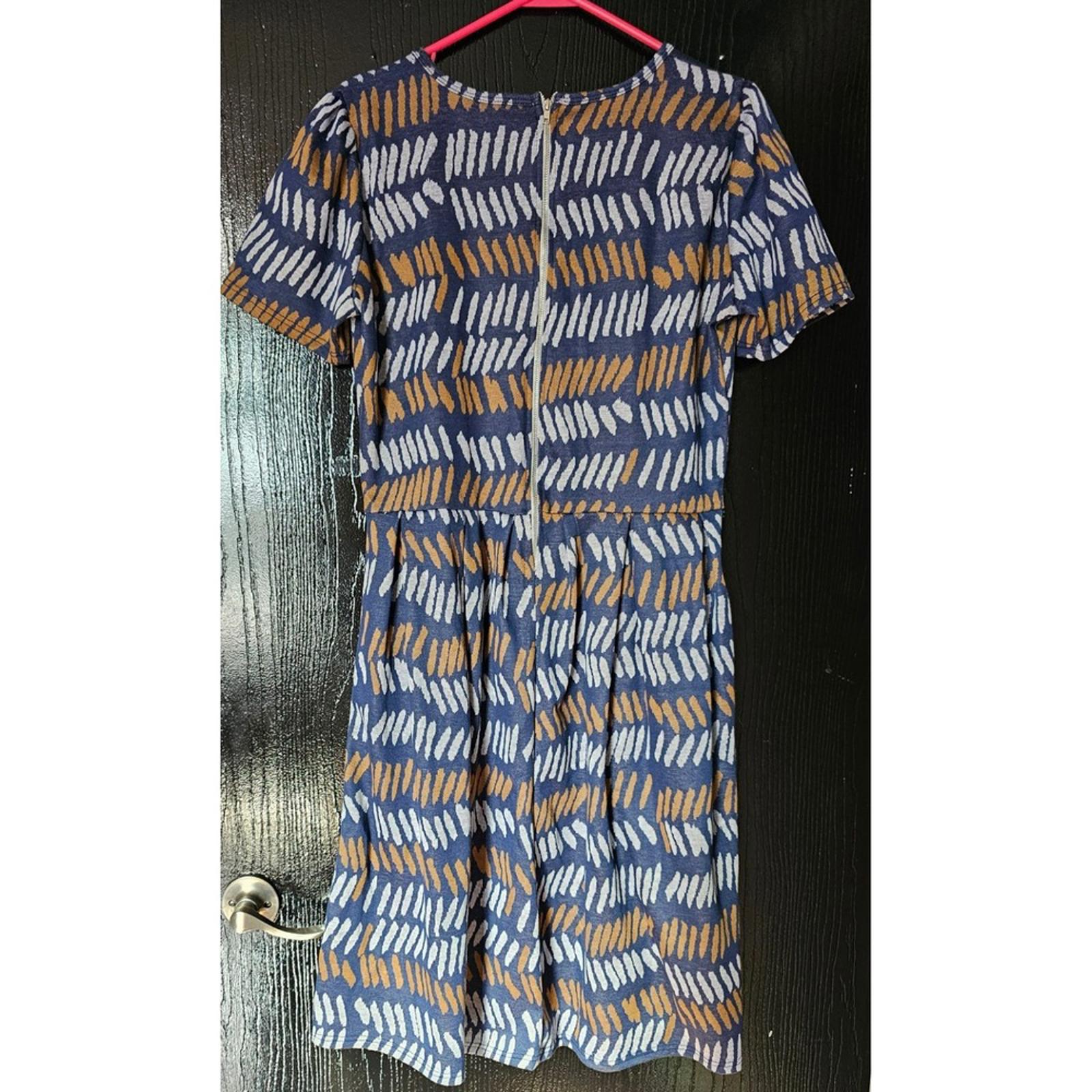 LuLaRoe Dress 2XL Navy Mustard White Geometric Print Exposed Zipper
