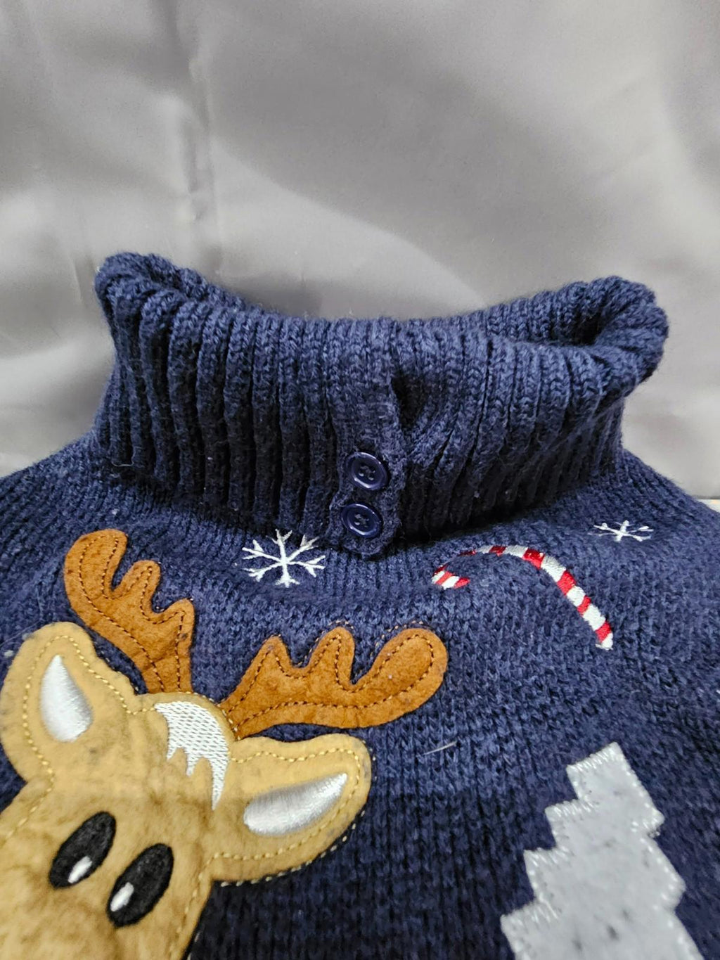 Barkley & Finn Dog Sweater Size Medium Navy Blue Reindeer Christmas Knit