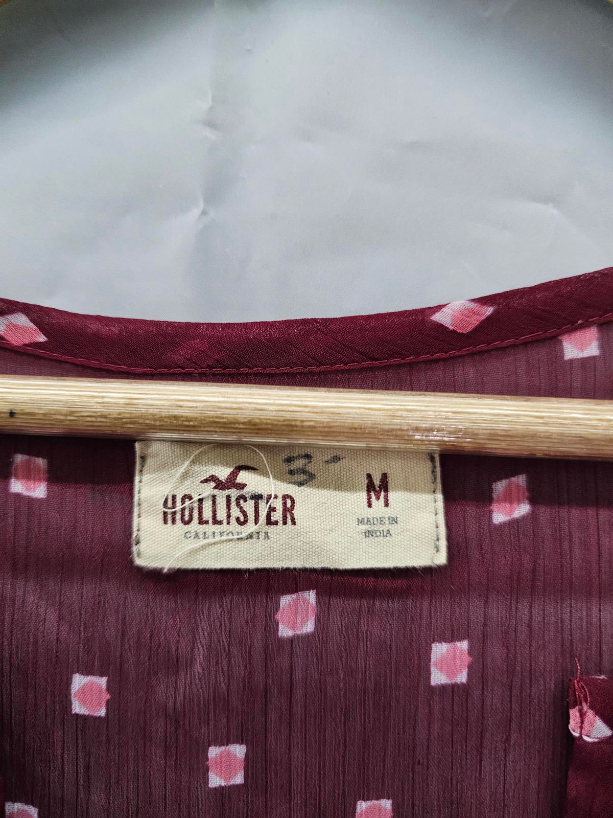 Hollister Burgundy Sheer Boho Blouse Embroidered Yoke Long Sleeve Women's Medium