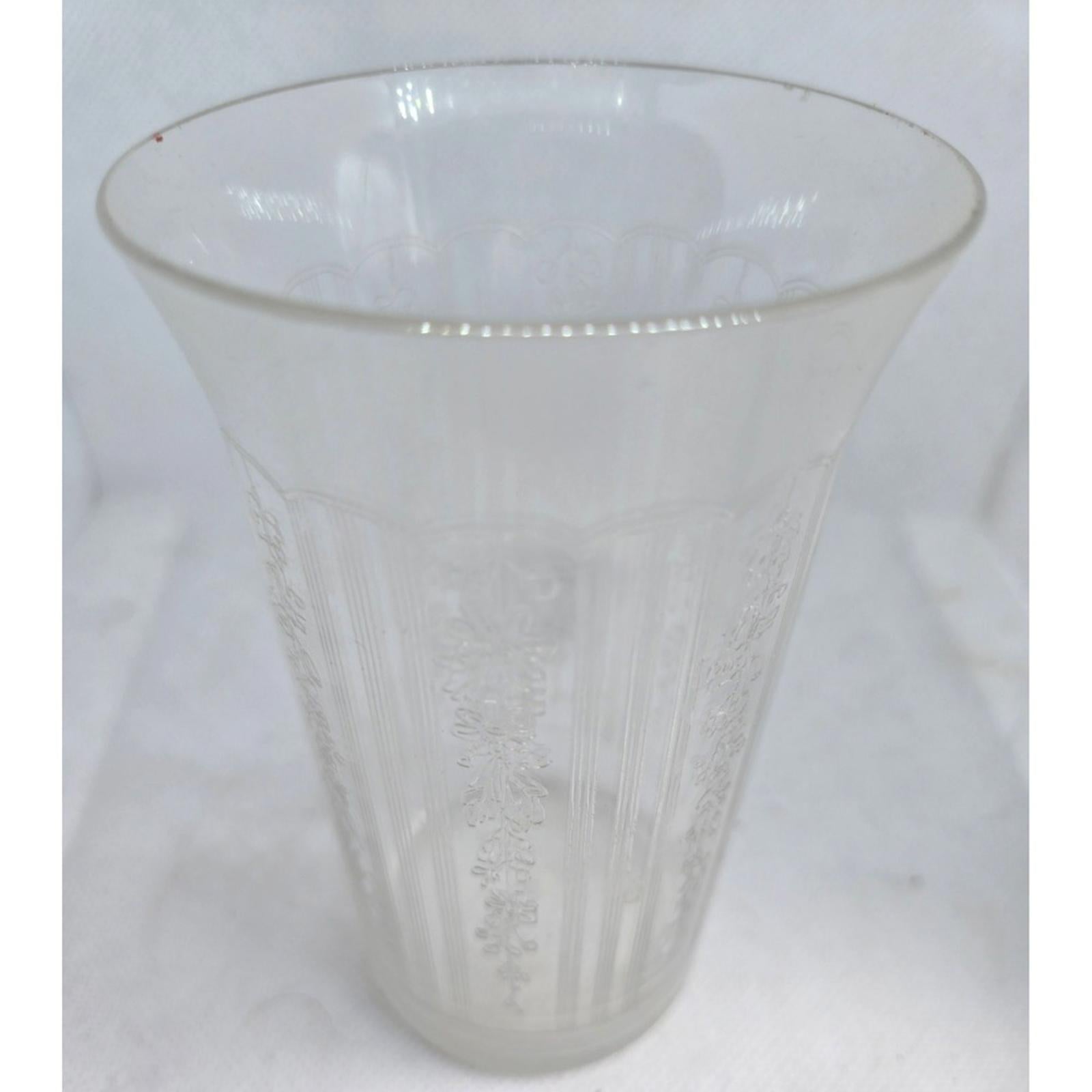 Set of 3 Vintage Etched Glasses Ribbed Floral Panel Design
