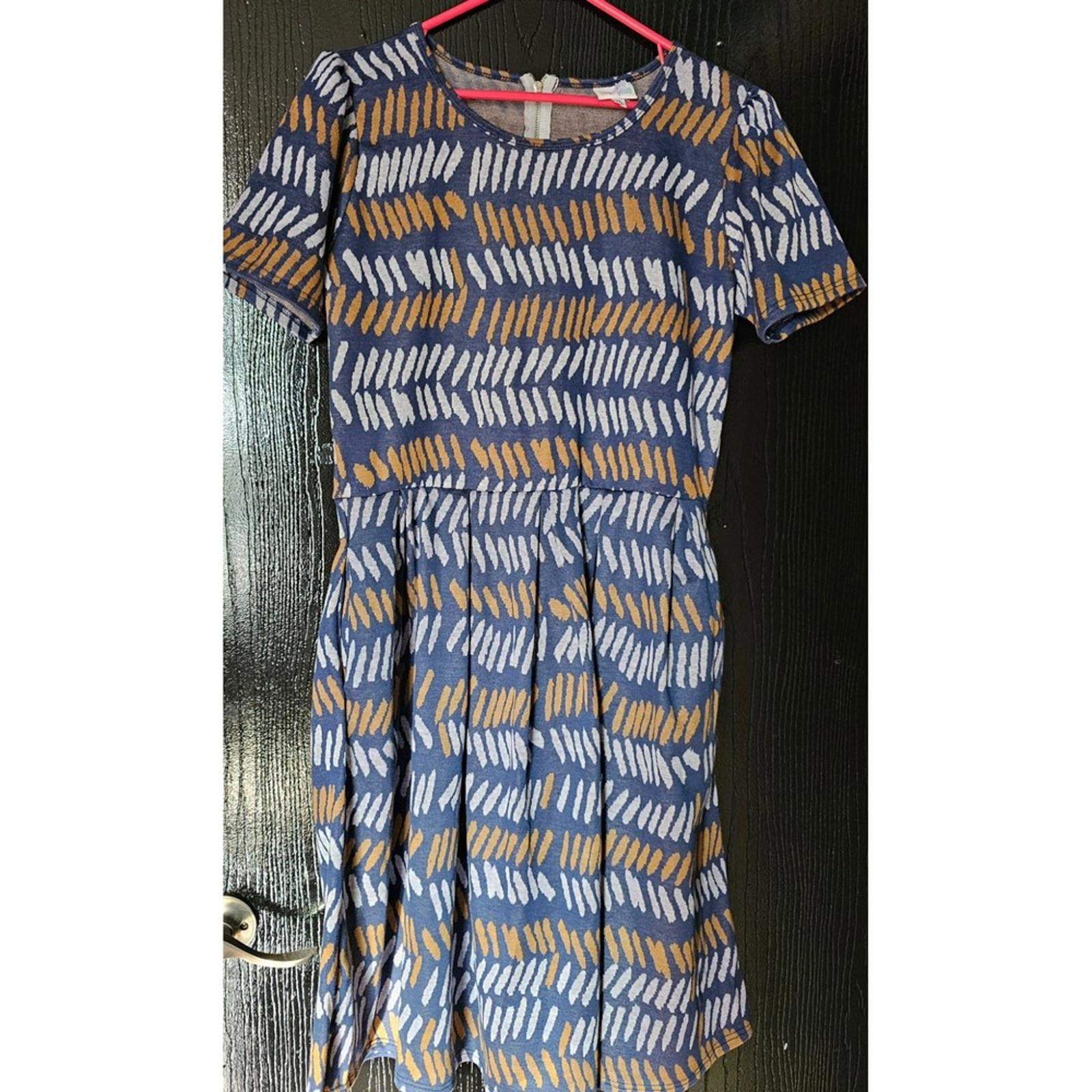 LuLaRoe Dress 2XL Navy Mustard White Geometric Print Exposed Zipper