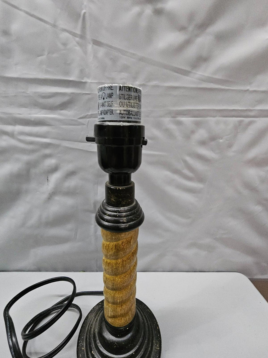 Rustic Wood & Metal Table Lamp – Burlap Shade – 6.25” Diameter