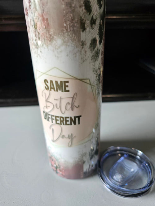 20oz Custom Tumbler – Same Bitch Different Day Leopard Floral Design