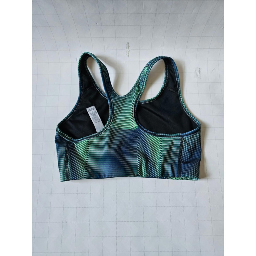 Nike Pro Classic Sports Bra Women's Medium Blue Green Stripe Dri-FIT 864989-324