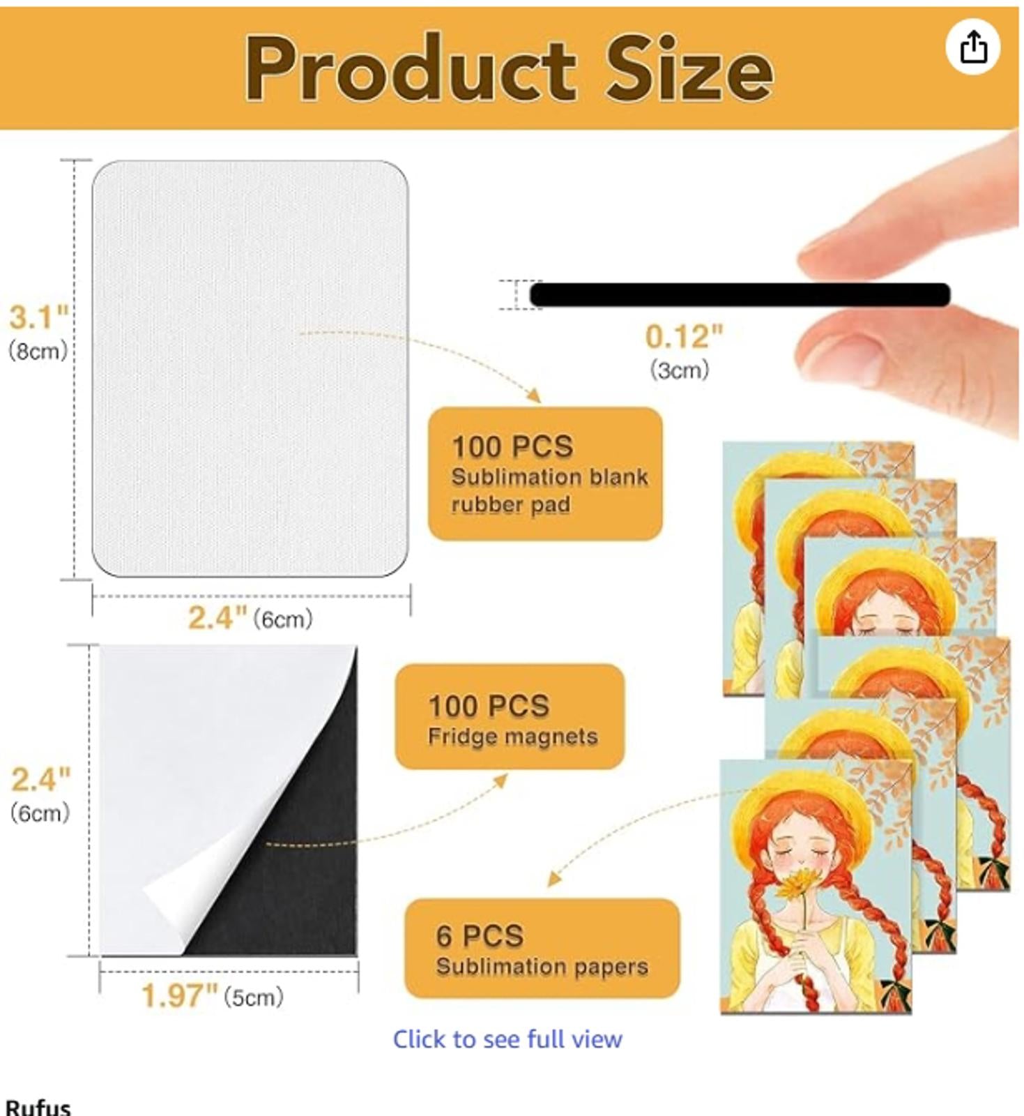 Sublimation Magnet Blanks – 6x8cm Personalized Fridge Magnets with Rubber Pad