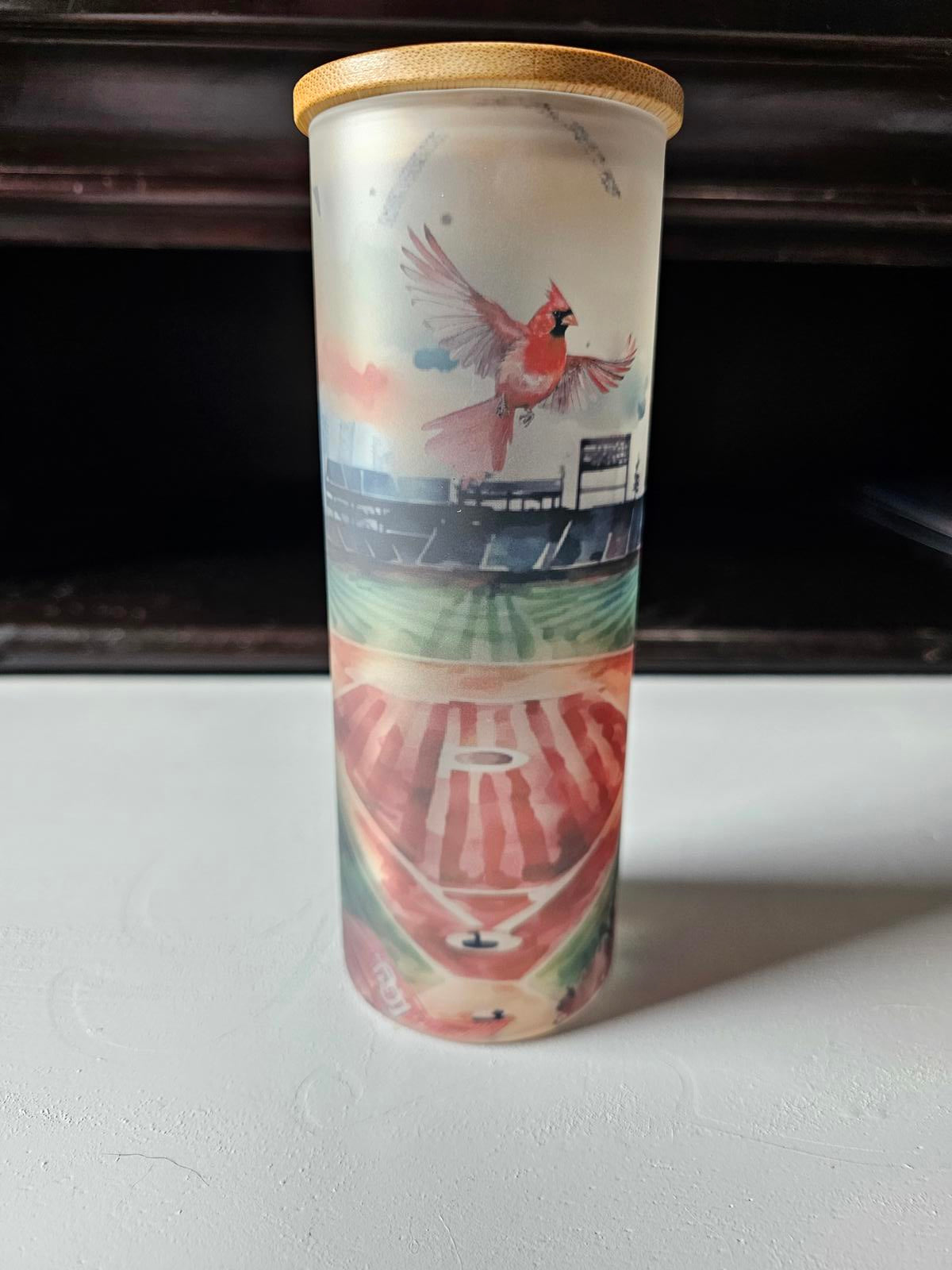 17oz Custom Cardinals Frosted Glass Tumbler – Busch Stadium Design One of a Kind