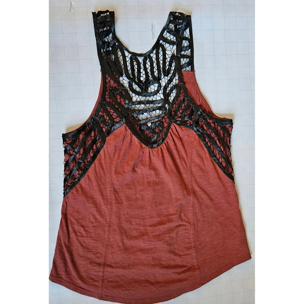 Free People Red Mesh Cutout Racerback Tank Top M Boho Festival Women’s