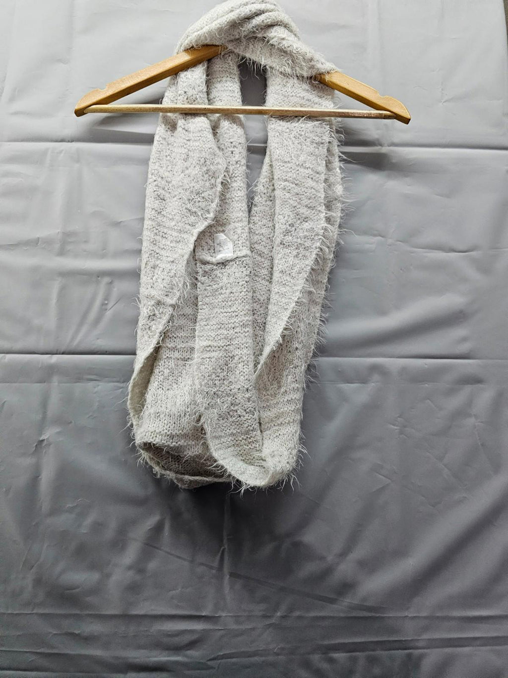 White Fuzzy Infinity Scarf Soft Knit Acrylic Blend with Silver Thread