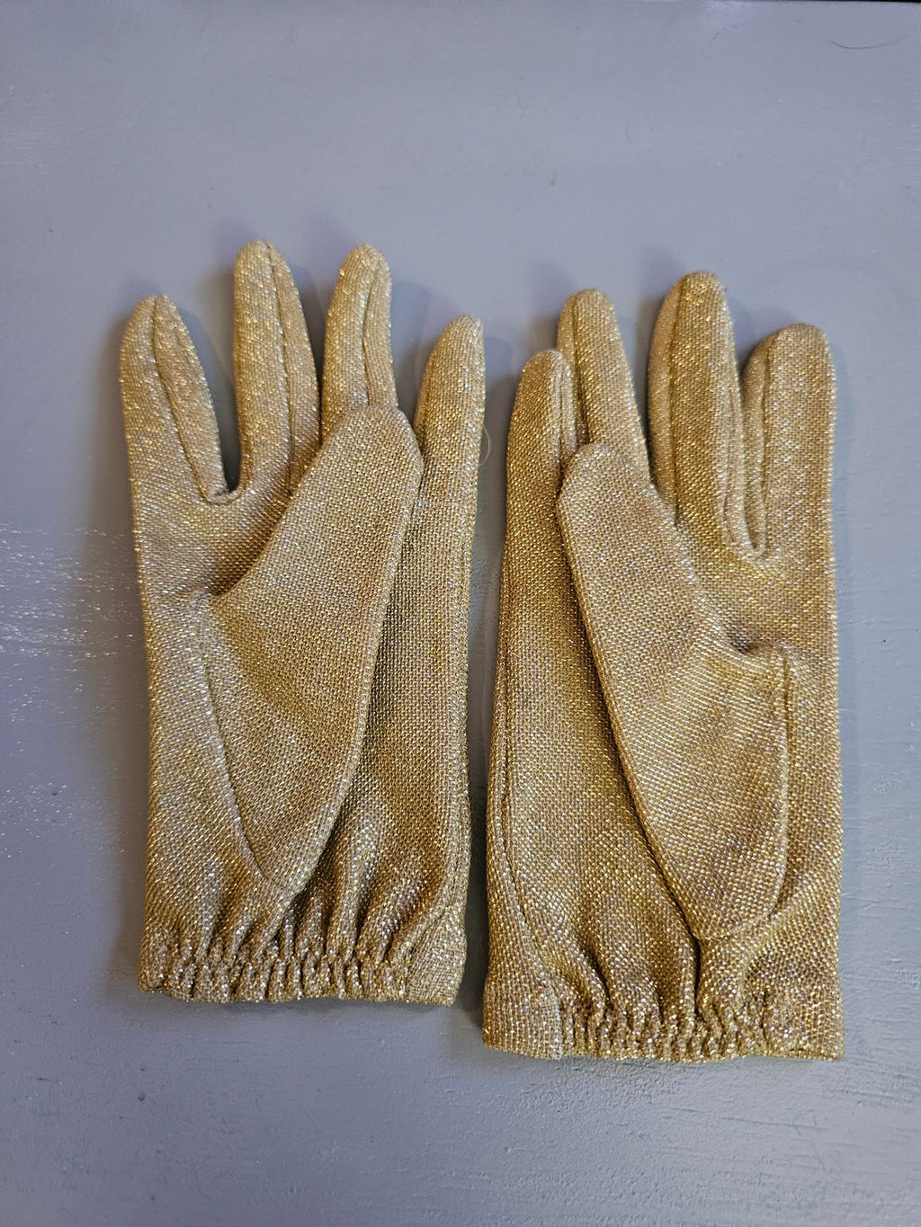 Vintage Gold Metallic Evening Gloves Shimmer Party Dress Gloves, Mid-Length