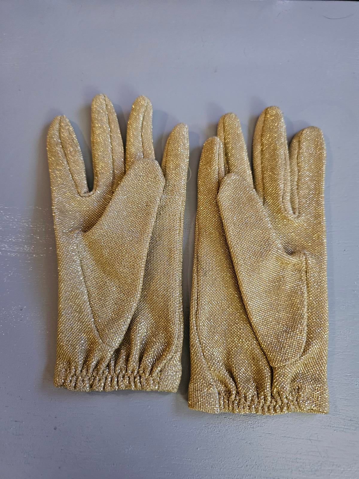 Vintage Gold Metallic Evening Gloves Shimmer Party Dress Gloves, Mid-Length