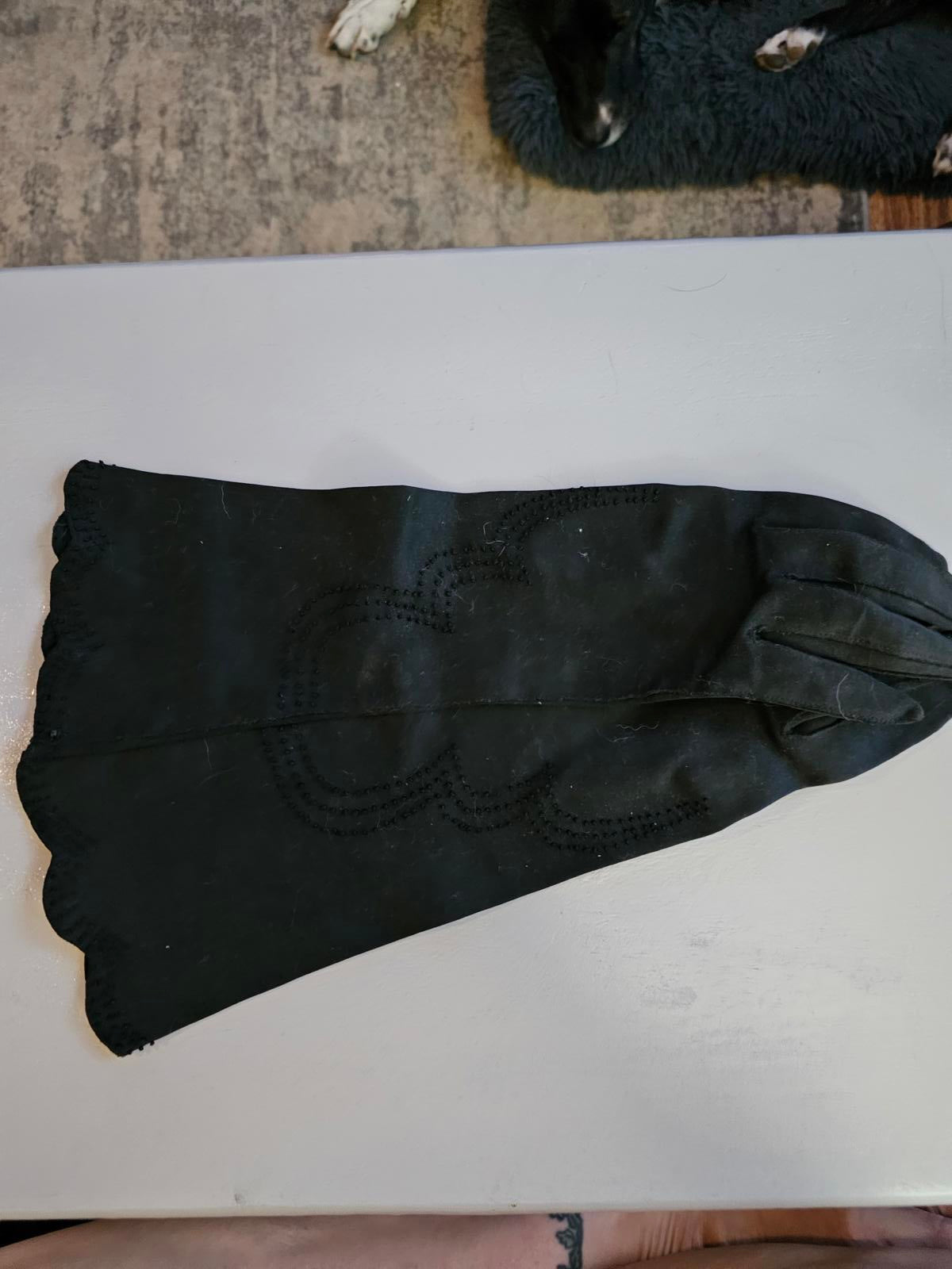 Vintage R & Fuller Black Cotton Dress Gloves Made in Italy Size 7
