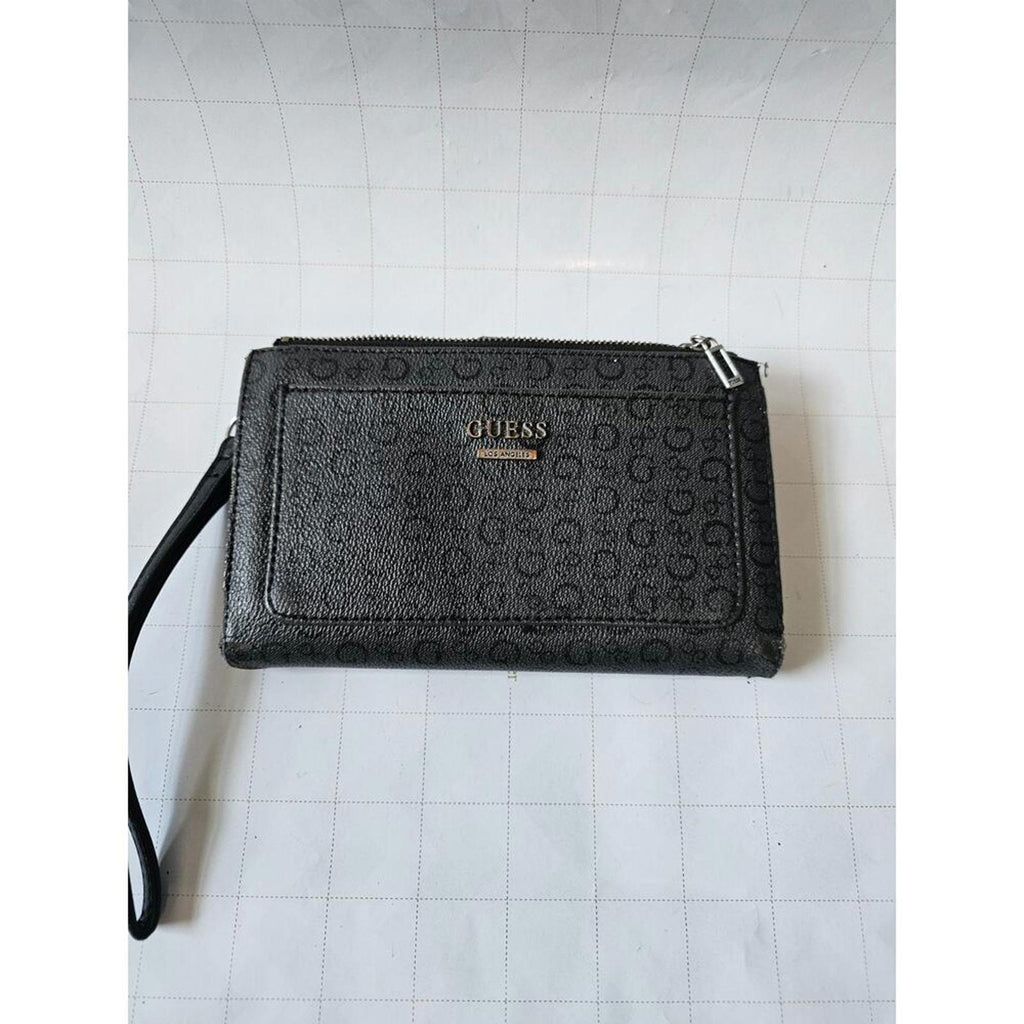 GUESS Classic Black Logo-Embossed Wallet Wristlet