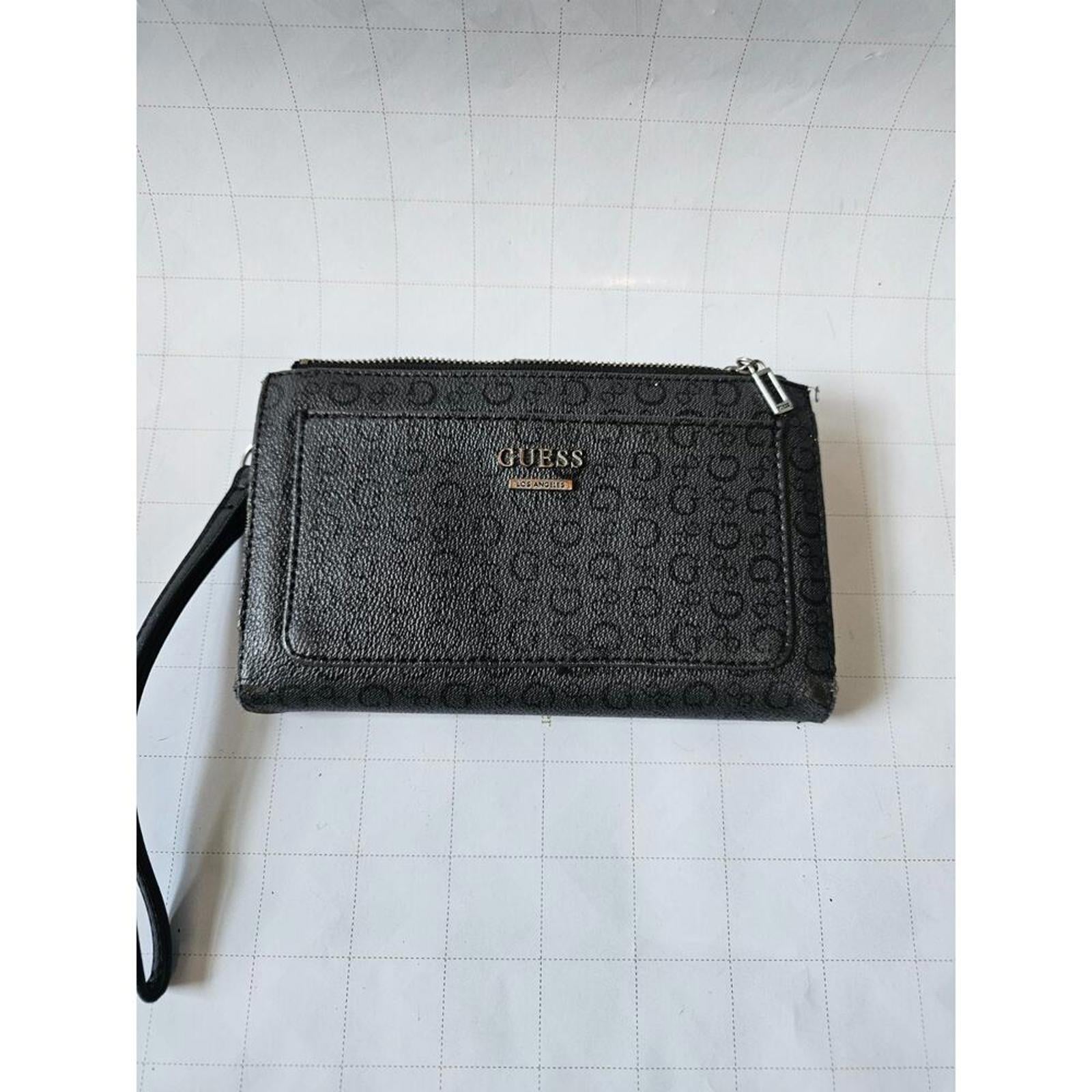 GUESS Classic Black Logo-Embossed Wallet Wristlet
