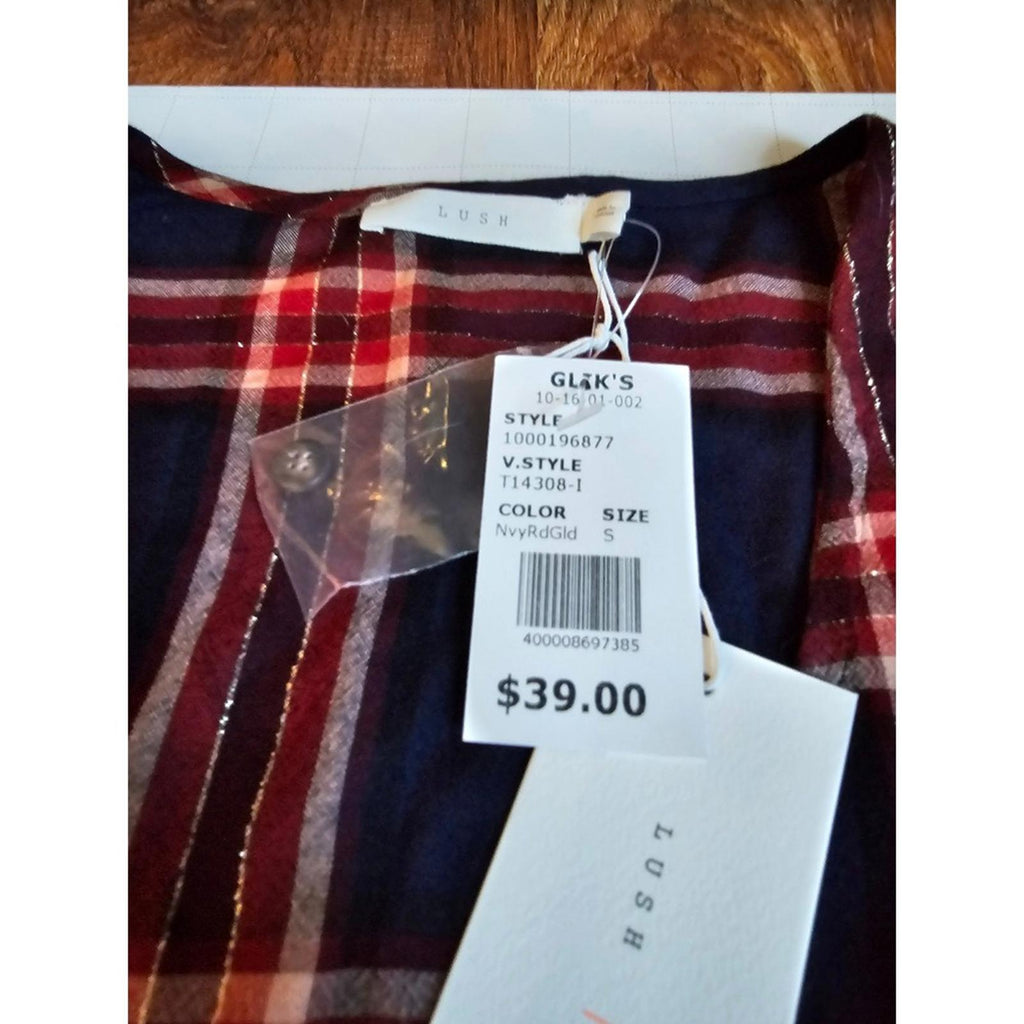 LUSH Women's Plaid Button Down Twist Front Shirt S NWT