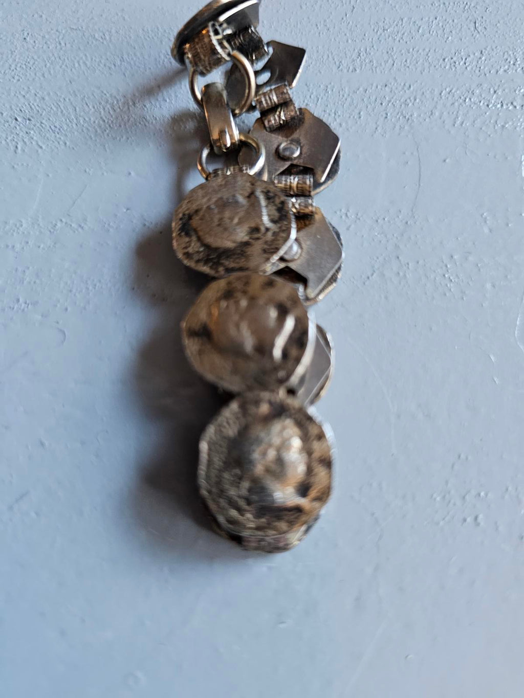 Vintage Silver-Tone Coin Link Bracelet Roman Head Design Patina Finish