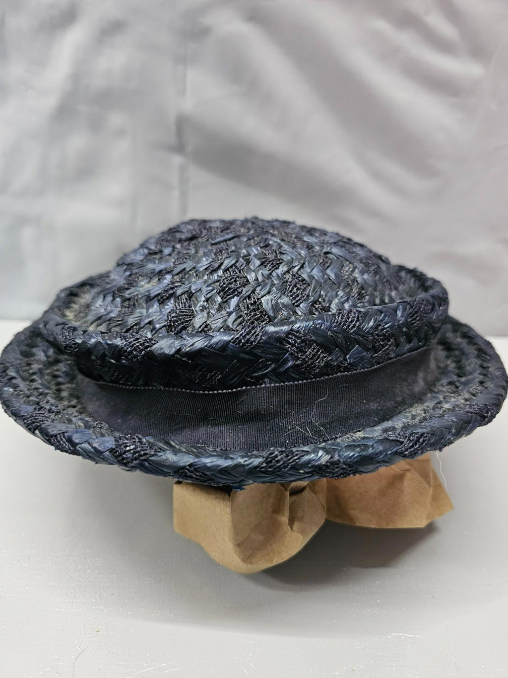 Vintage Russeks Fifth Avenue Navy Straw Hat 1950s Elegant Structured Bri