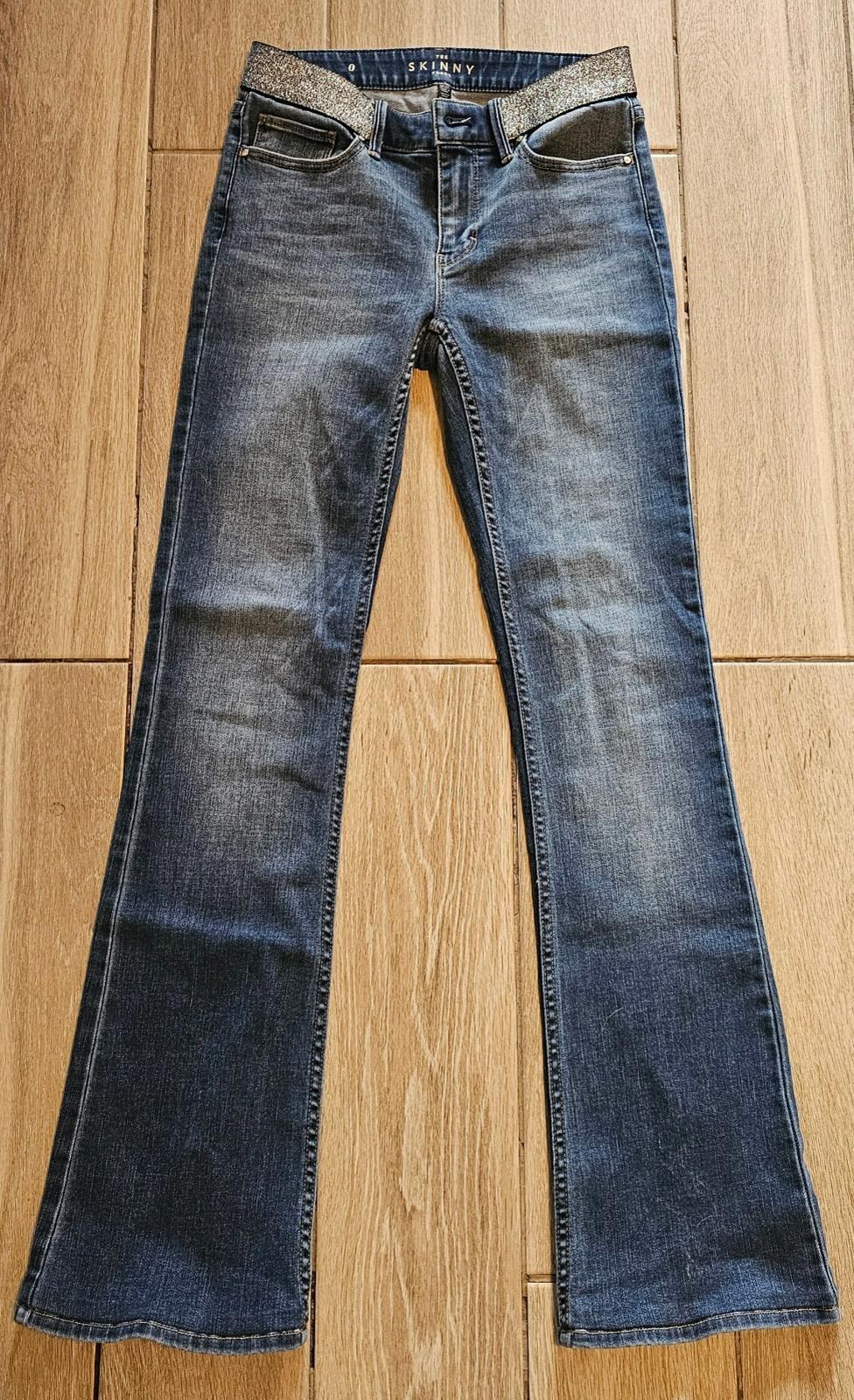 The Skinny Flare Jeans Size 0 Mid Rise Dark Wash Glitter Waistband