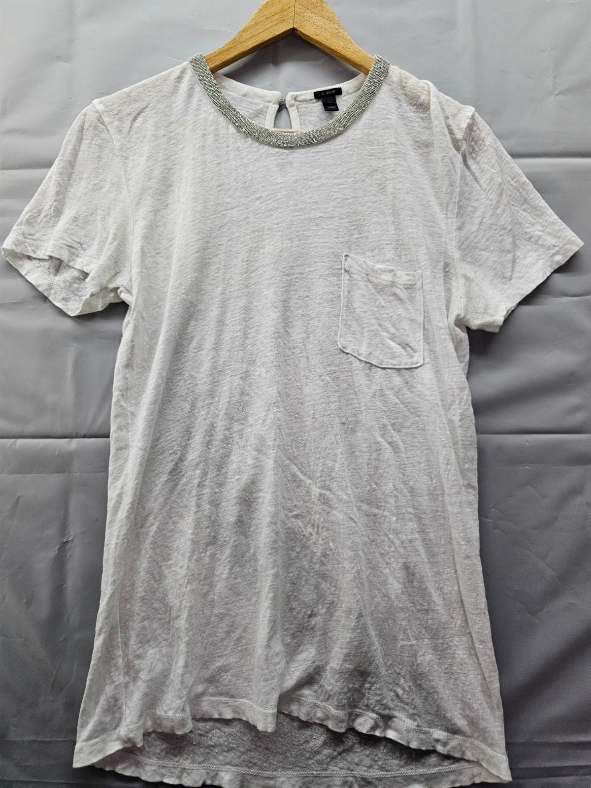 J.Crew White Beaded Collar Tee Women's Medium Slub Knit Short Sleeve Top