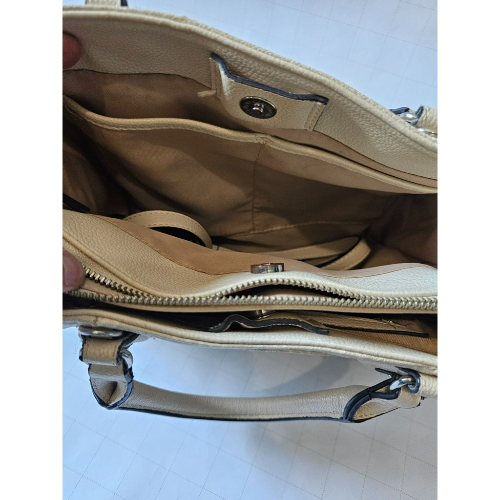 Dana Buchman Floral Print Satchel Tote Bag Cream Faux Leather DB Monogram