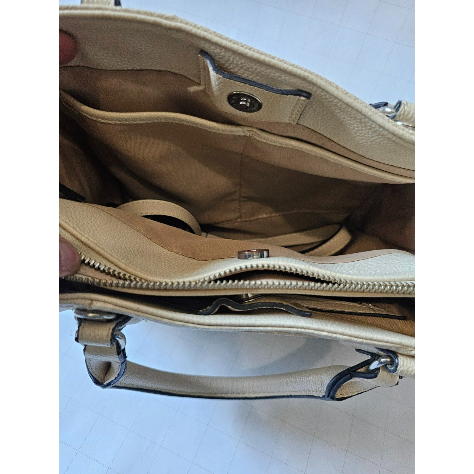 Dana Buchman Floral Print Satchel Tote Bag Cream Faux Leather DB Monogram