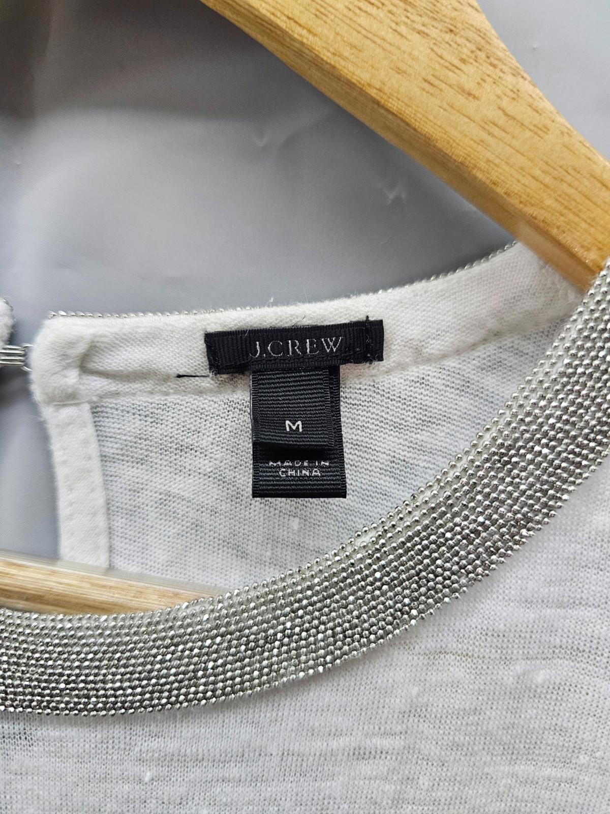 J.Crew White Beaded Collar Tee Women's Medium Slub Knit Short Sleeve Top