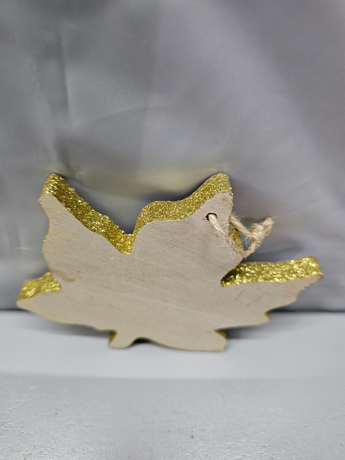 Wooden Maple Leaf Ornament Gold Glitter Edge Fall Hanging Decor