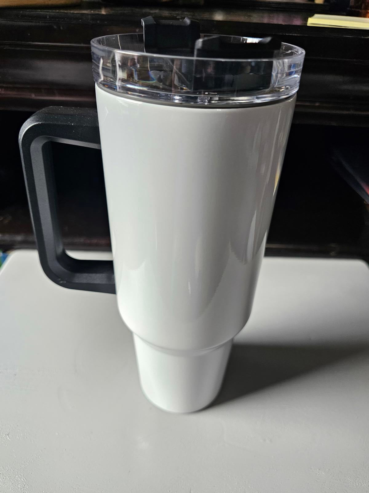 40oz Black Handle White Insulated Travel Mug with Lid – Sublimation Blank
