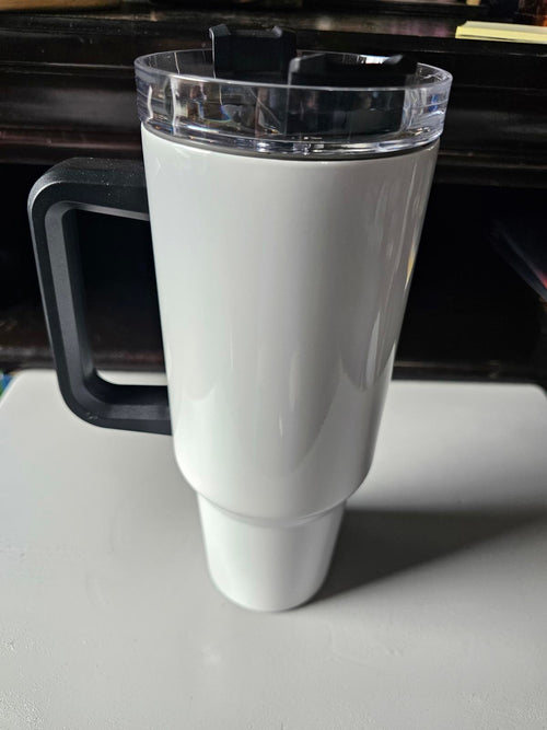 40oz Black Handle White Insulated Travel Mug with Lid – Sublimation Blank