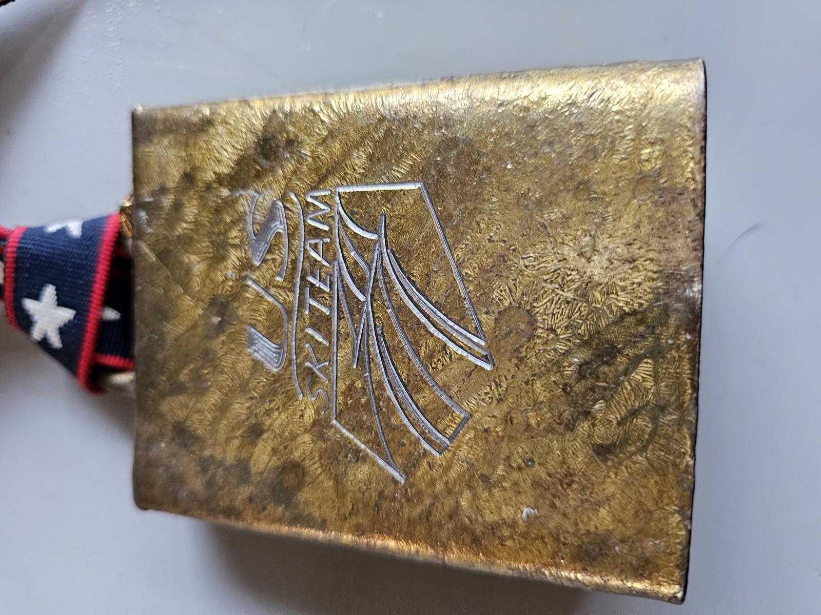 Vintage U.S. Ski Team Brass Cowbell #213 Patriotic Ribbon Rare Memorabilia