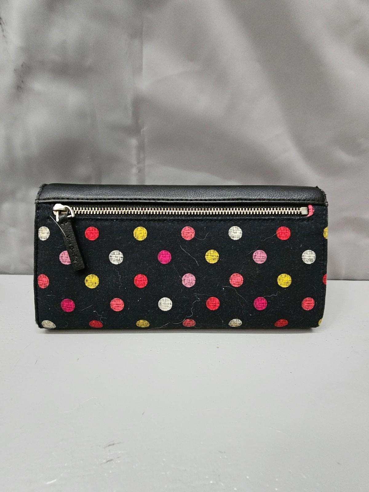 Vera Bradley Black Leather & Polka Dot Wallet – Rose Interior, Zip Pocket