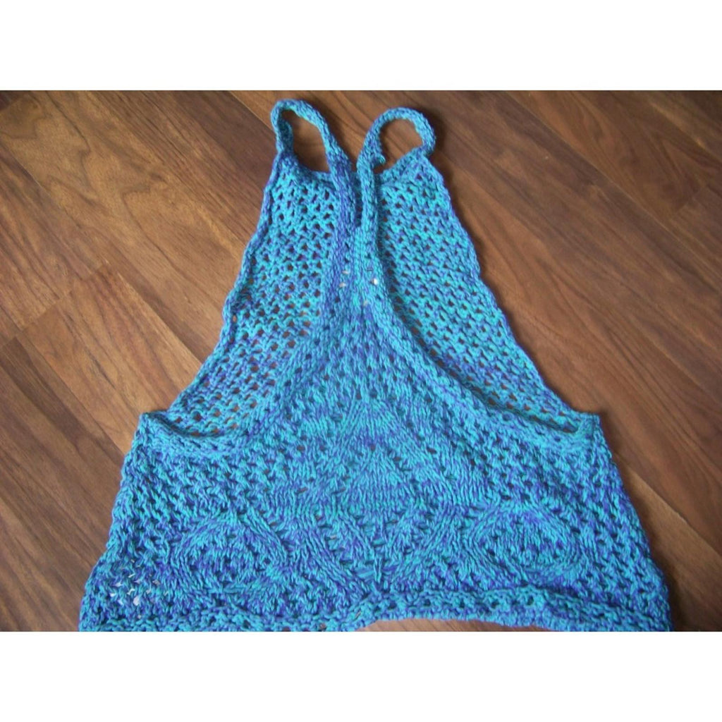Staring at Stars Blue Purple Crochet Halter Top Boho M
