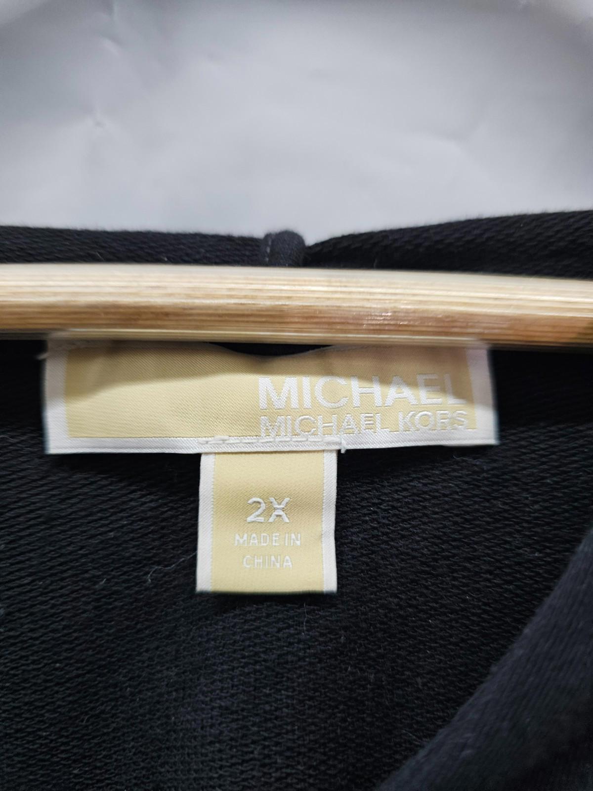 Michael Kors Black Hoodie 2X Leopard Print MK Logo Lightweight Pullover