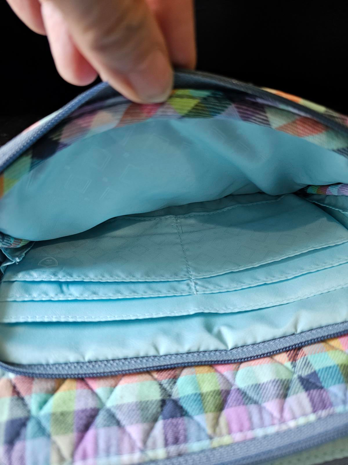 Vera Bradley Small Crossbody Purse Pastel Plaid Quilted Cotton Adjustable Strap