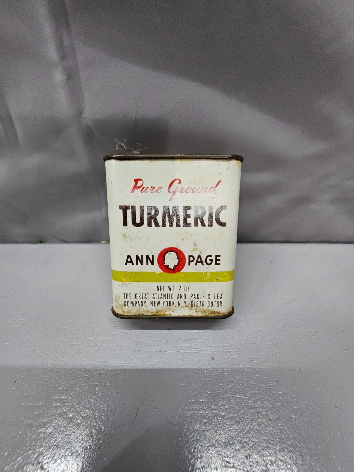 Vintage Ann Page pure ground TURMERIC 2 oz tin, empty