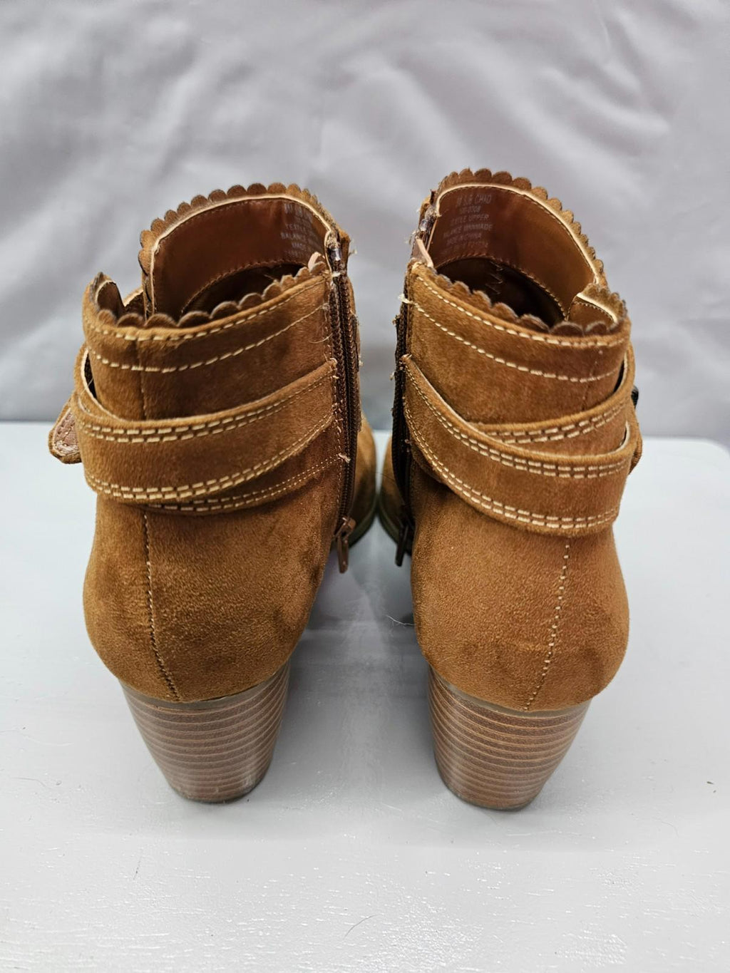 St. John’s Bay Tan Suede Ankle Booties Western Stacked Heel Zip Boot
