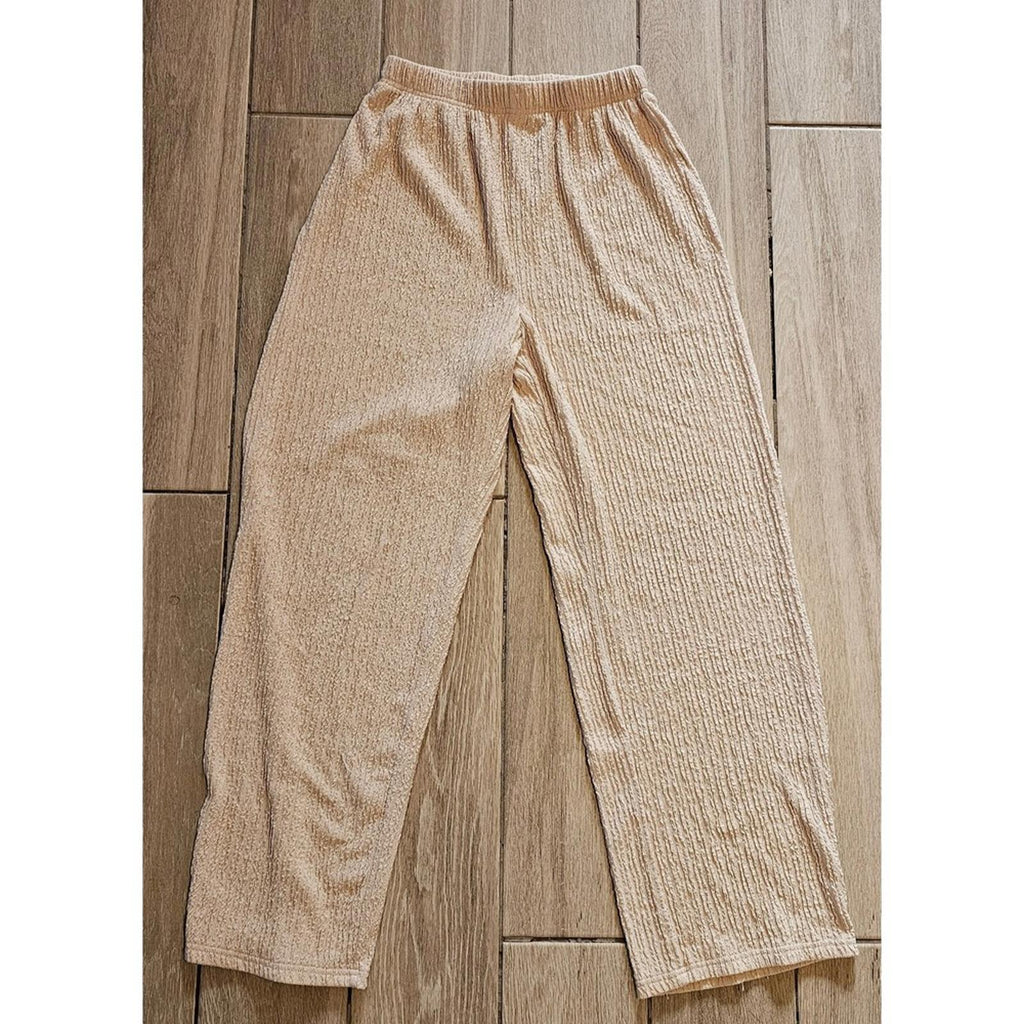 Beige Textured Lounge Pants Large Elastic Waist Relaxed Fit Casual