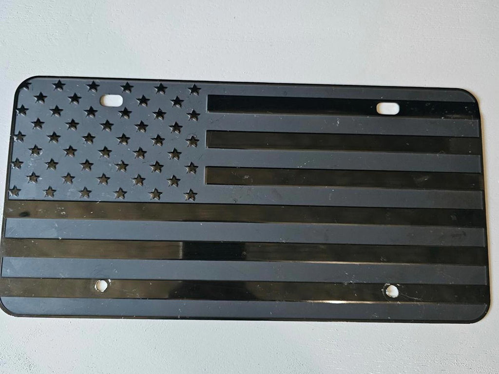 Black American Flag License Plate Aluminum Metal Glossy Finish Preowned