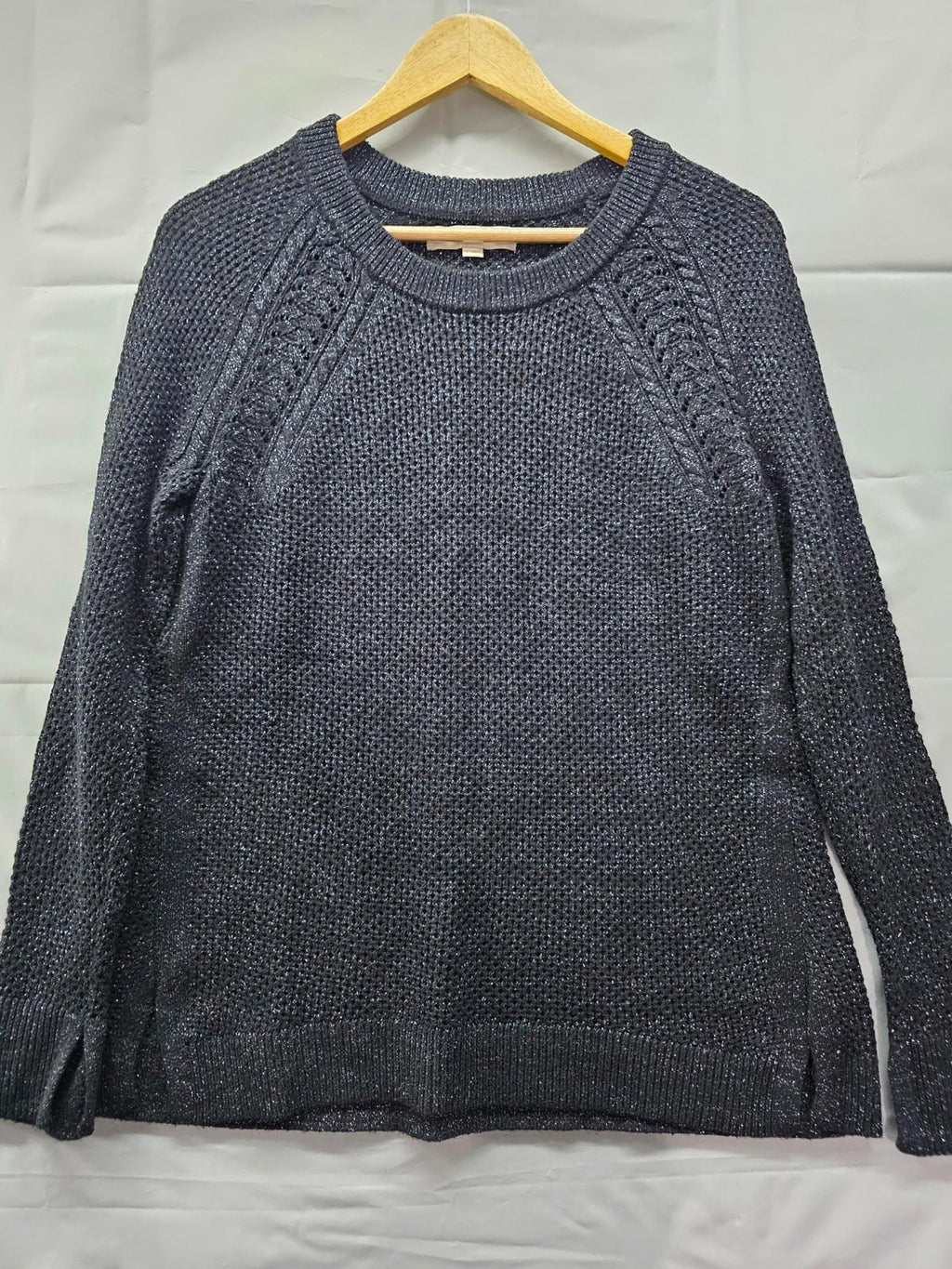 LOFT Black Silver Sparkle Stretch Knit Pullover Sweater Size Medium