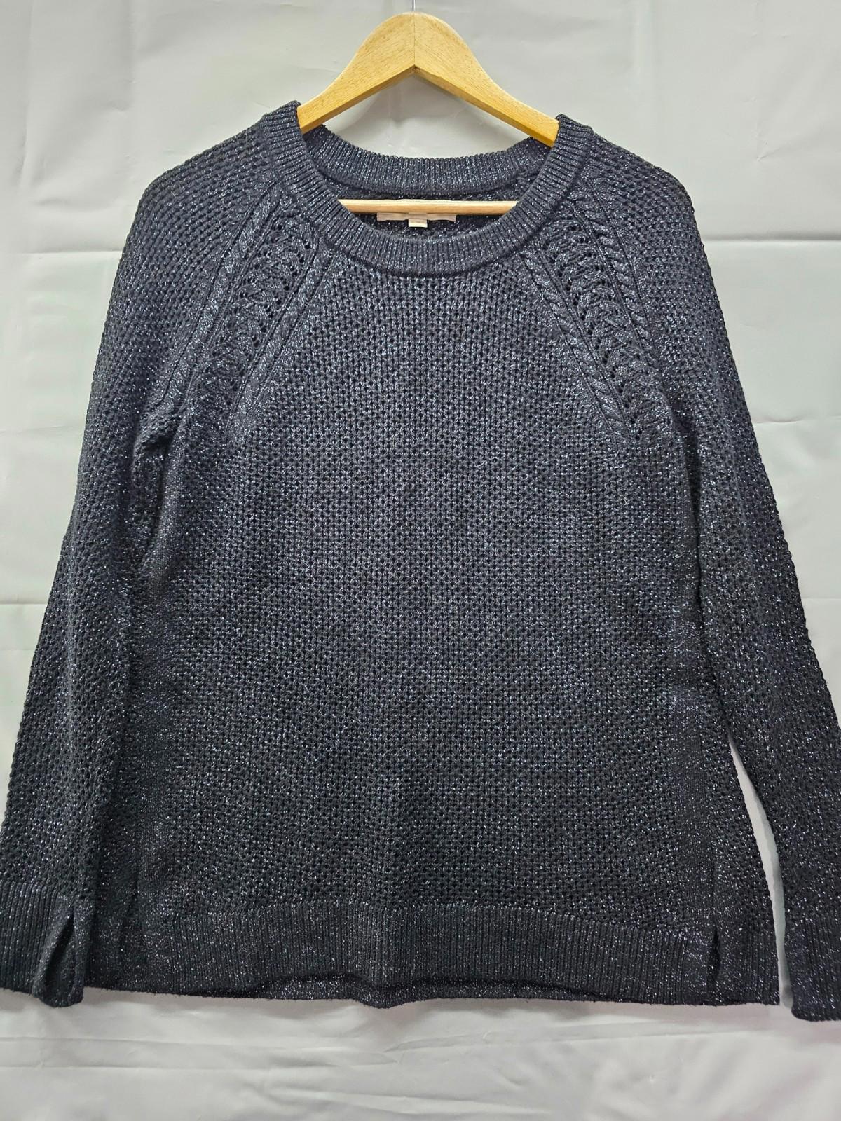 LOFT Black Silver Sparkle Stretch Knit Pullover Sweater Size Medium