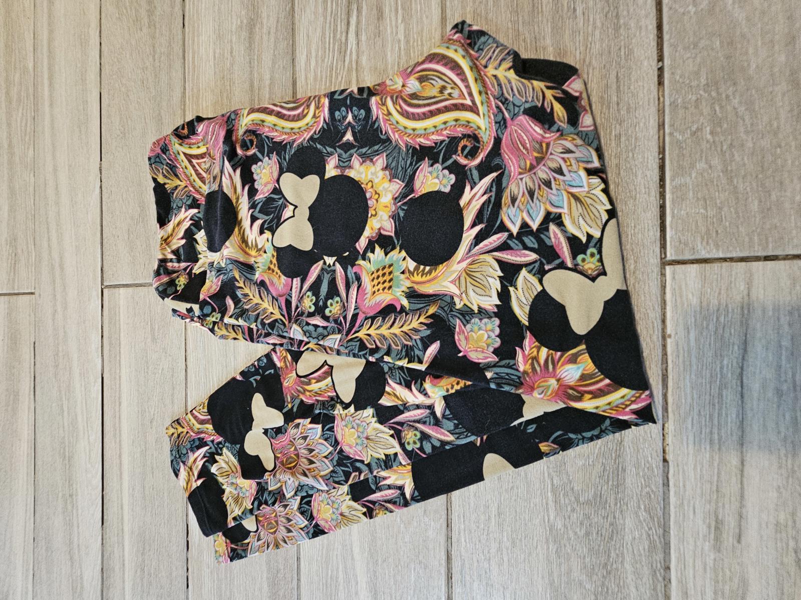 Disney Lularoe TC Leggings Black Minnie Mouse Silhouette Floral Print