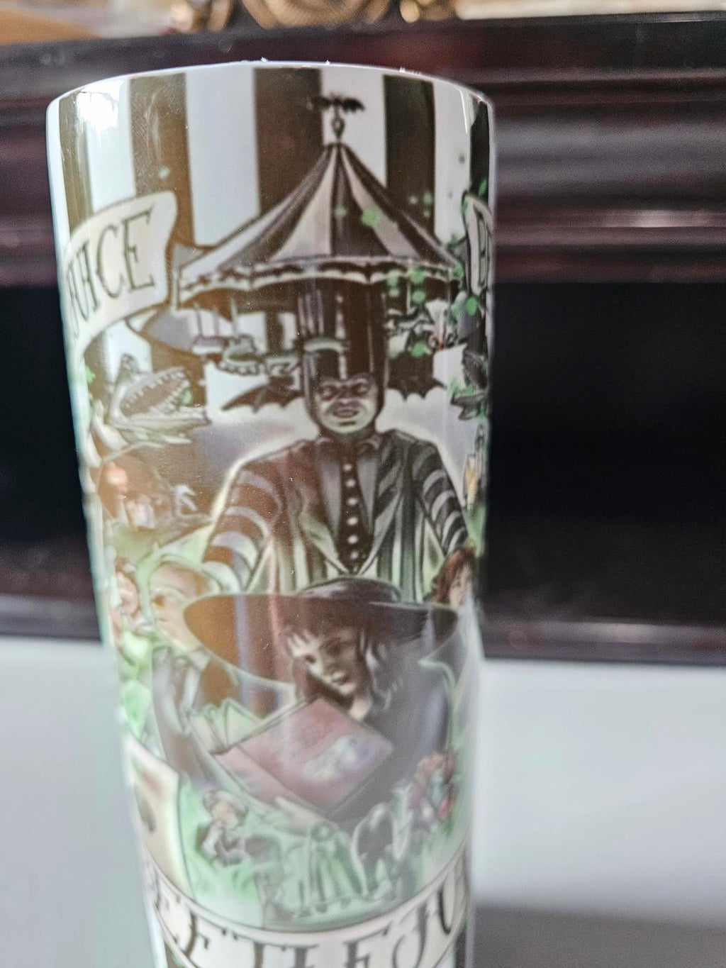 Custom 20oz Beetlejuice Tumbler – It’s Showtime Design, As-Is Blurry Print