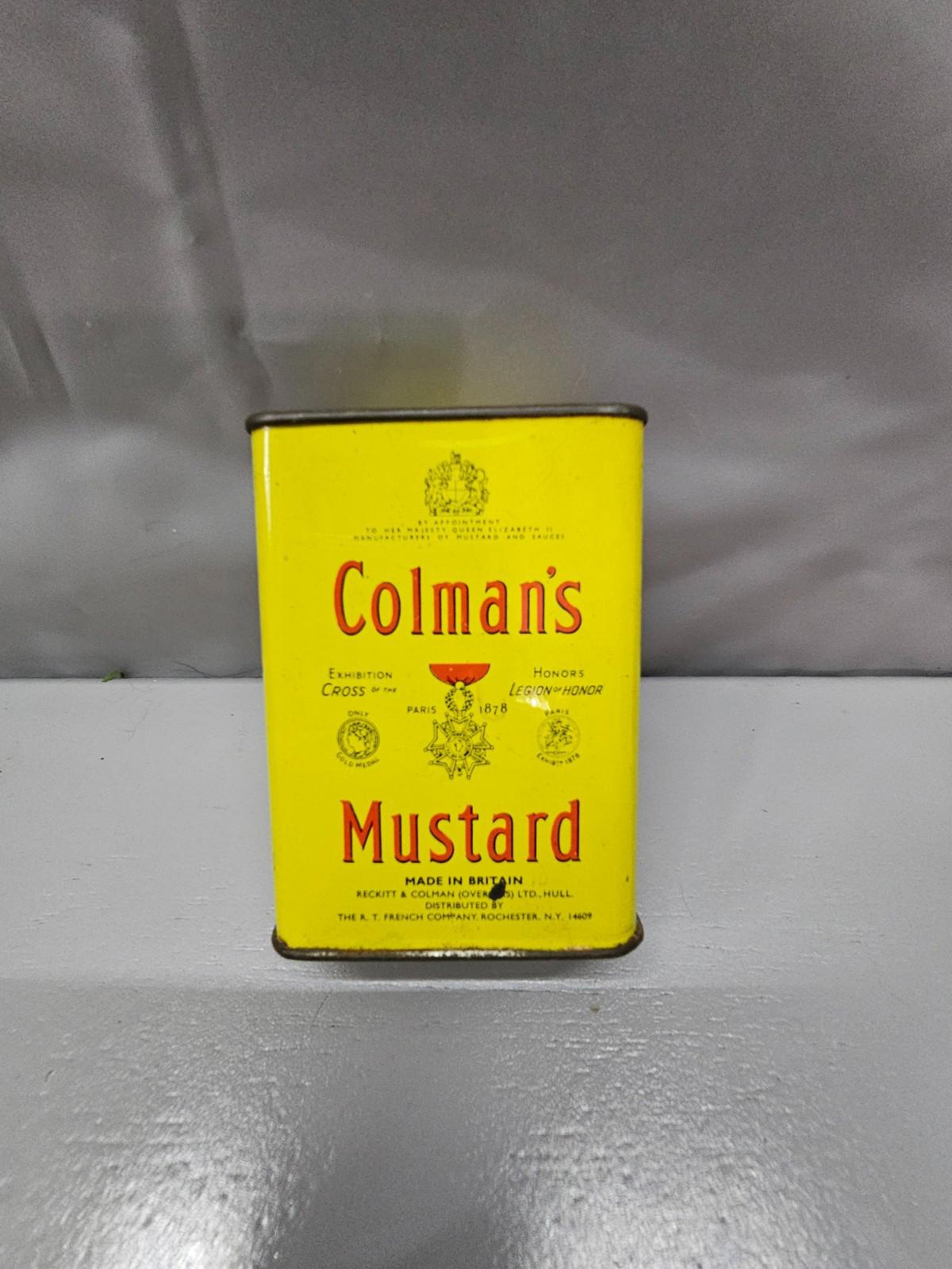 Colman's mustard tin 2 oz empty Bull Head logo Made in Britain Farmhouse Decor