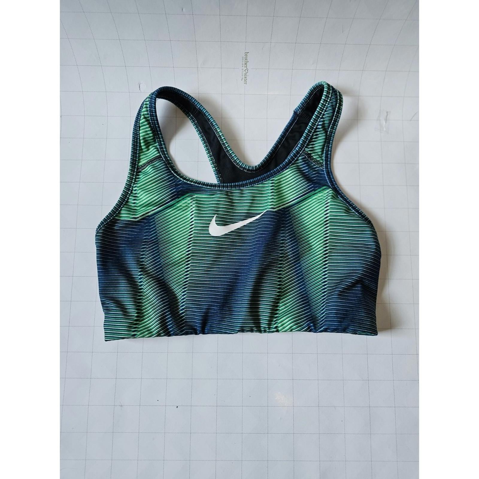 Nike Pro Classic Sports Bra Women's Medium Blue Green Stripe Dri-FIT 864989-324